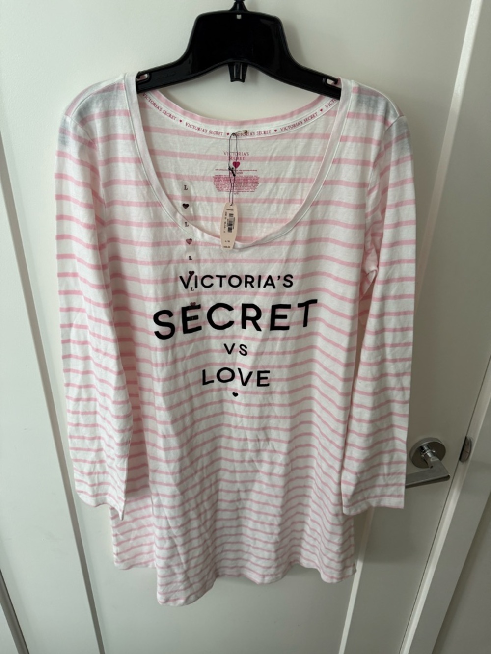 Victoria's Secret Pink & White Striped Long Sleeve Sleepshirt large